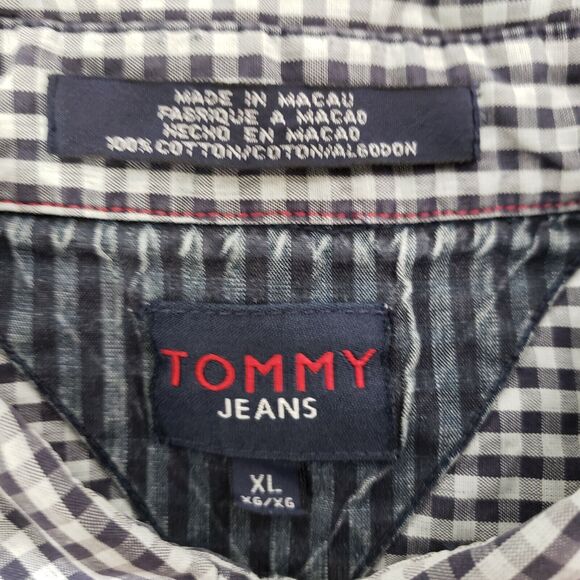 Tommy Jeans Mens Shirt Size XL Blue Button Up Pocket Short Sleeve Gingham Check - Picture 6 of 10